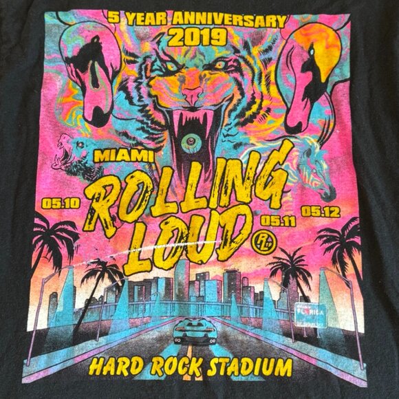 RARE MERCH 2019 ROLLING LOUD HIP HOP FESTIVAL MIAMI TShirt FT Travis Scott - Picture 3 of 10